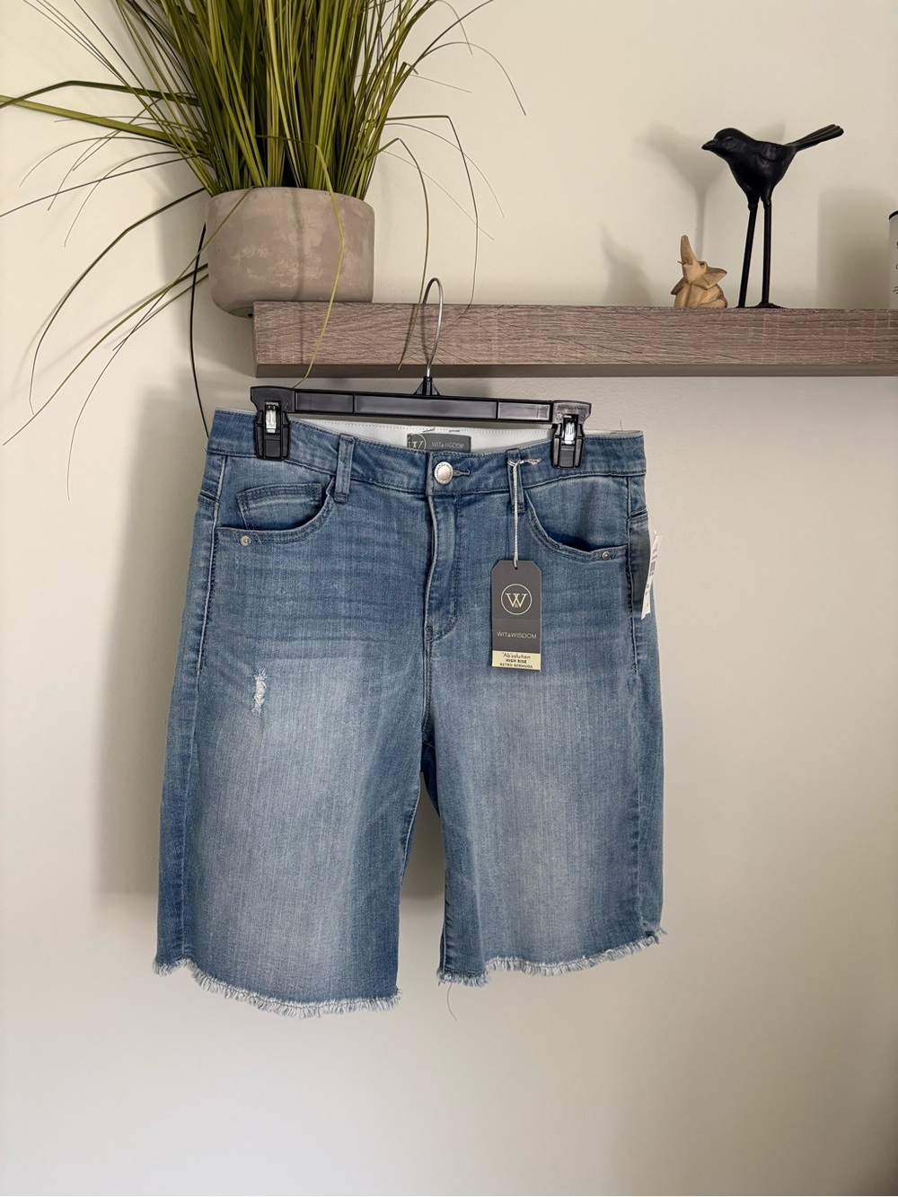 Wit & Wisdom Light Blue Denim Bermuda Shorts with Frayed Hem